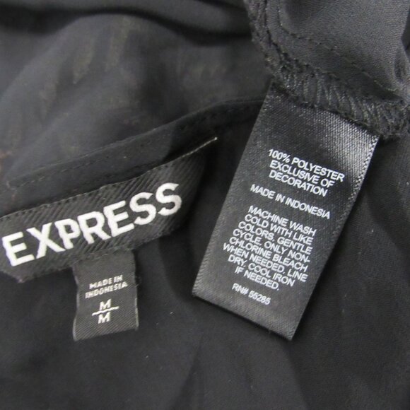 Express Black Sheer Embroidered Deep V-Neck Babydoll Fairy Long Sleeve Blouse M - Picture 3 of 5